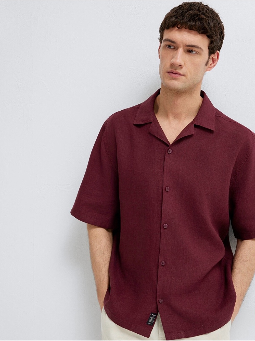 NWT Mavi Men's Short-Sleeve Linen Button-Down Shirt in Tawny Port, size S